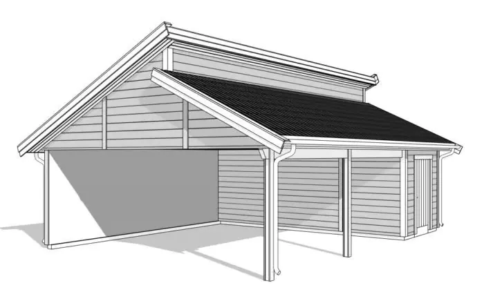 Dubbel carport med pulpettak CDP 65, 3D-rendering