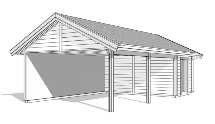 Carport med förråd CF 50, 3D-rendering